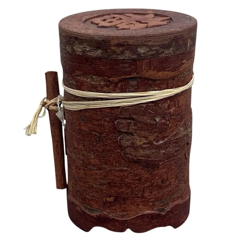 Vtg Hand Carved Cinnamon Bark Container 4.5